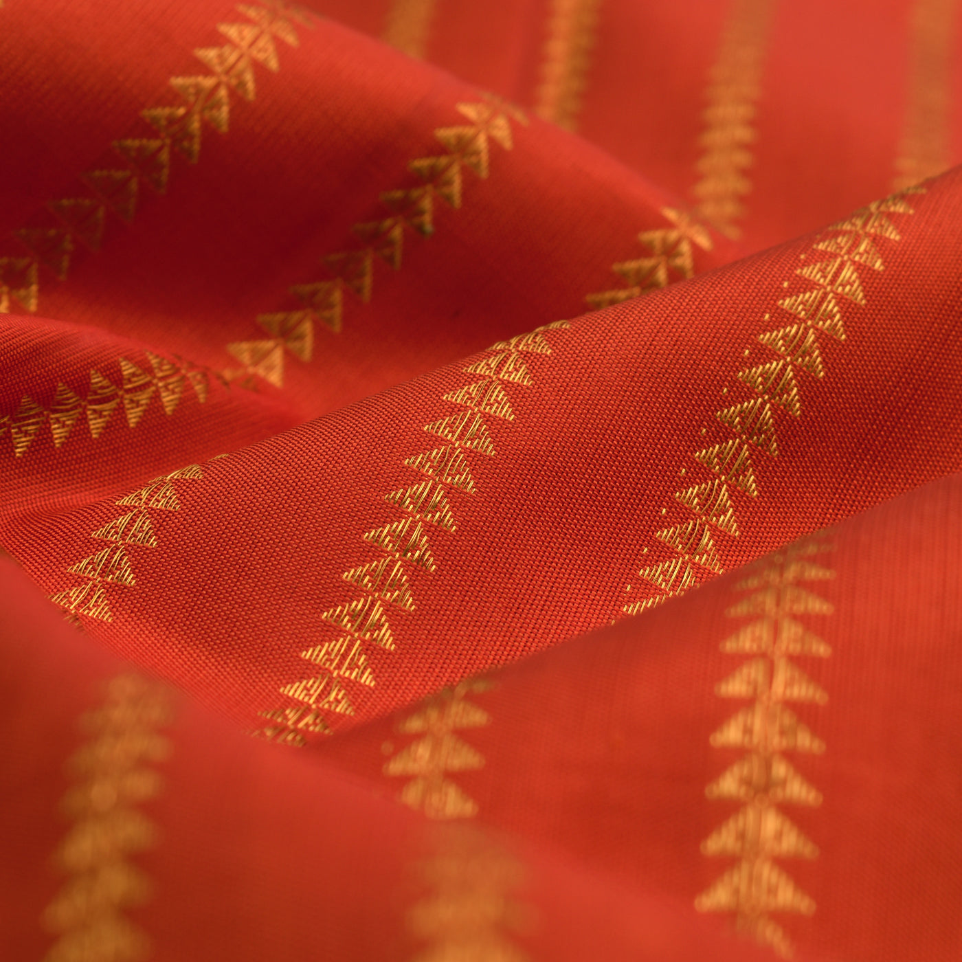 Orange Kanchi Silk Fabric with Kathir Lines Design
