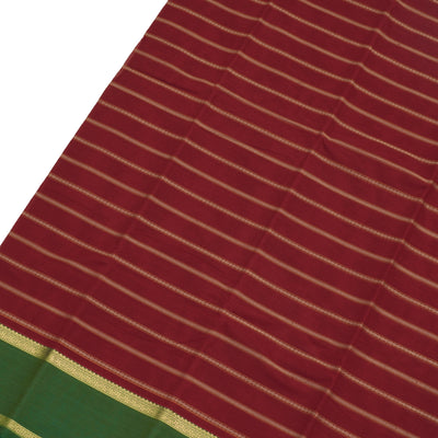 Red Kanchi Cotton Saree with Horizontal Stripes Design