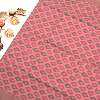 Peach Raw Silk Saree with Ikkat Design