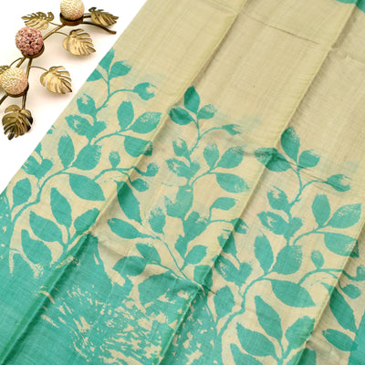 Off White Tussar Silk Saree with floral printed design