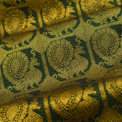 Dark Green Kanchi Silk Fabric with Big Annam Butta Design