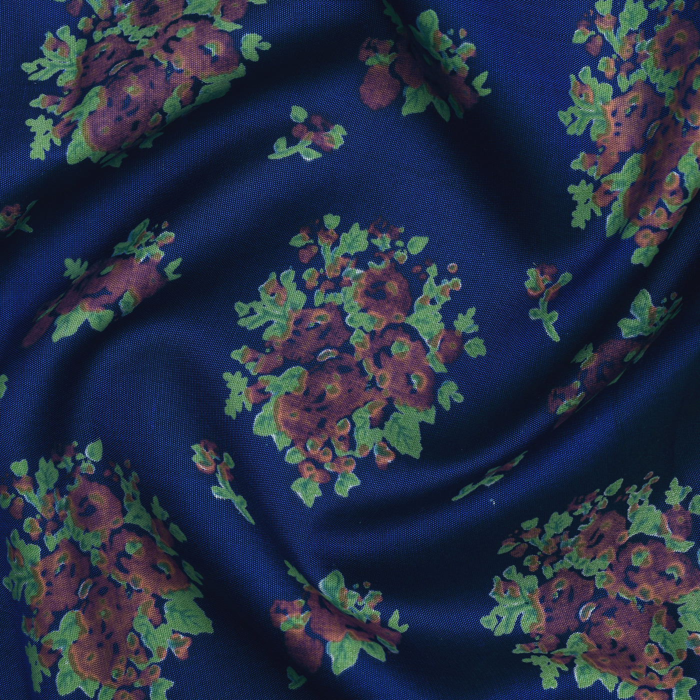 Blue Kanchi Discharge Printed Silk Fabric with Floral Printed Design