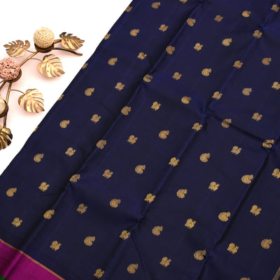 Navy Blue Kanchipuram Silk Saree with Annam Butta Design