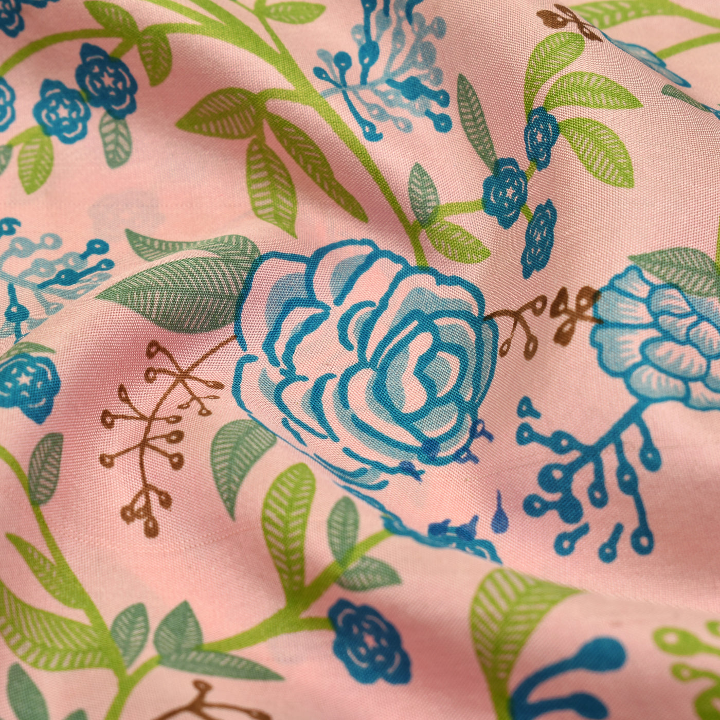 Baby Pink Kanchi Silk Printed Fabric with Flower Design