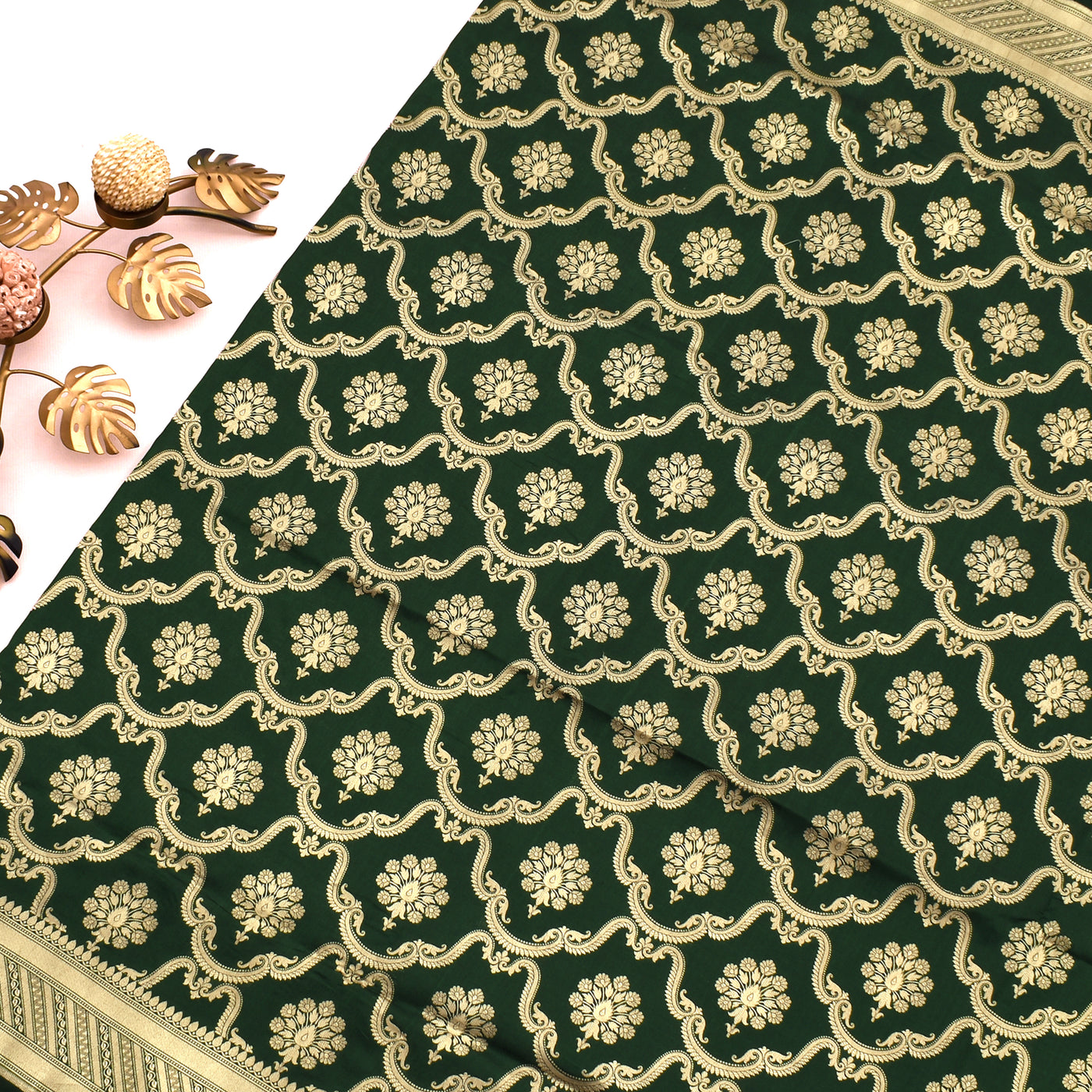 Dark Green Banarasi Silk Saree with Creeper Design