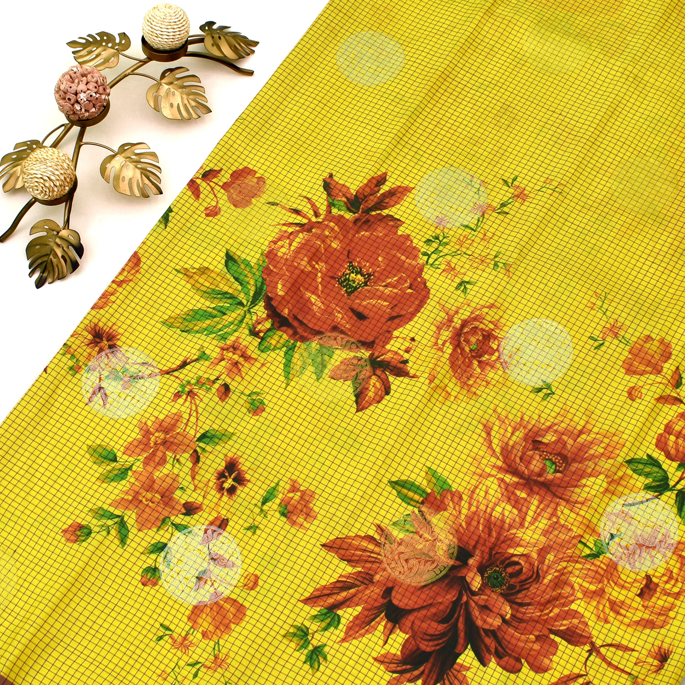 Yellow Kanchipuram Silk Sarees with Floral Design