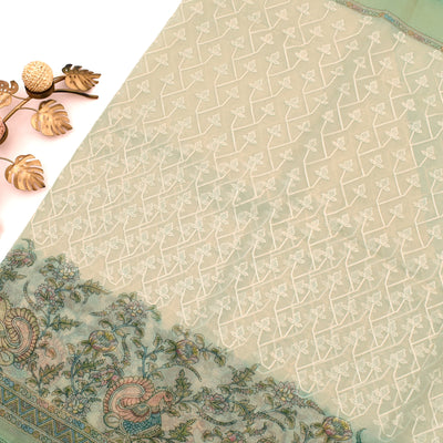 Off White Organza Silk Saree with Embroidery Design