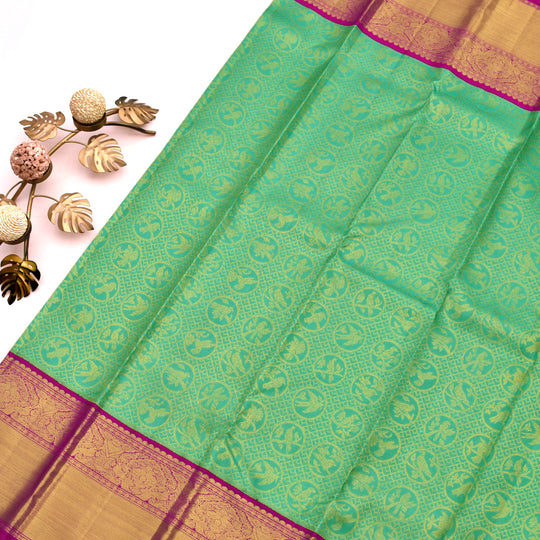 REXONA KANCHIPURAM SILK SAREE WITH PARROT ROUND BUTTA DESIGN
