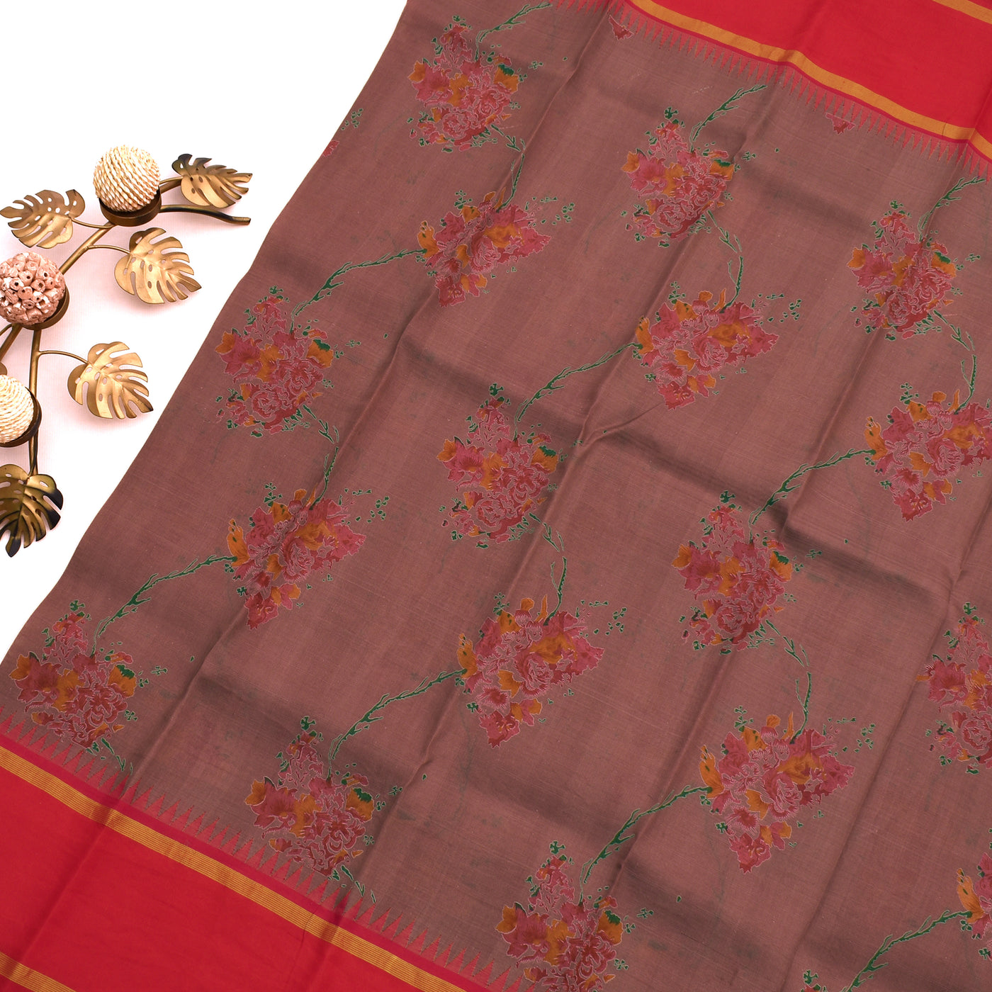 Onion Pink Printed Kanchi Silk Saree with Floral Printed Design