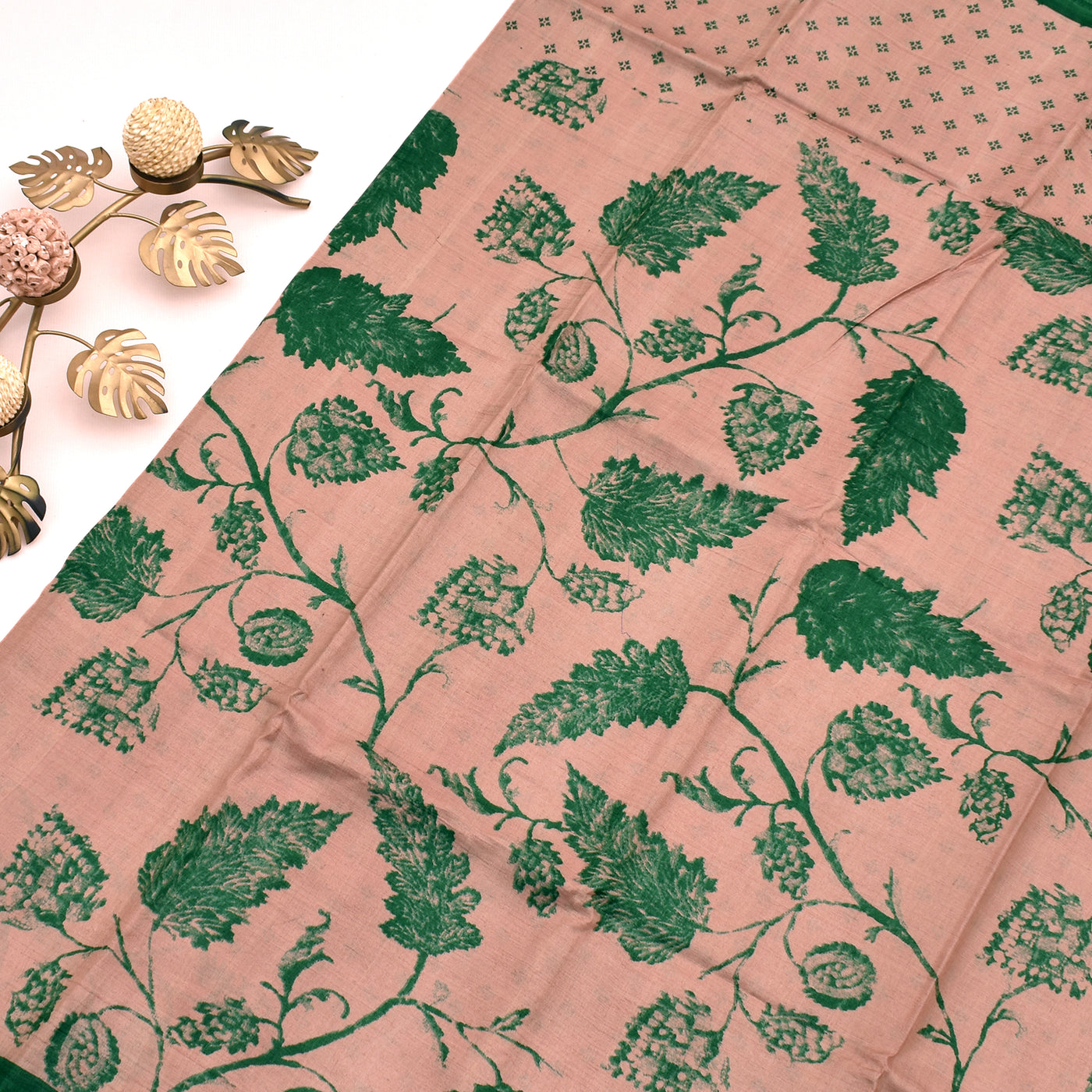 Onion Pink Tussar Silk Saree with Small Butta Leaf Design