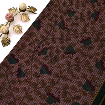 Brown Silk Saree with kalamkari Design