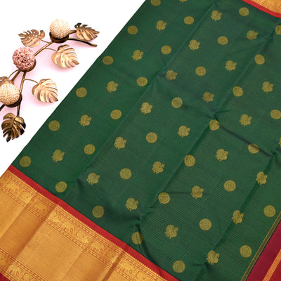 Peacock Green Kanchipuram Silk Saree with Vairaoosi Checks Design