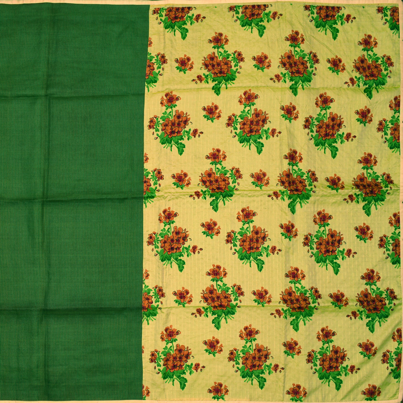 Green Tussar Silk Saree with Golden Sandal Silk Printed Pallu