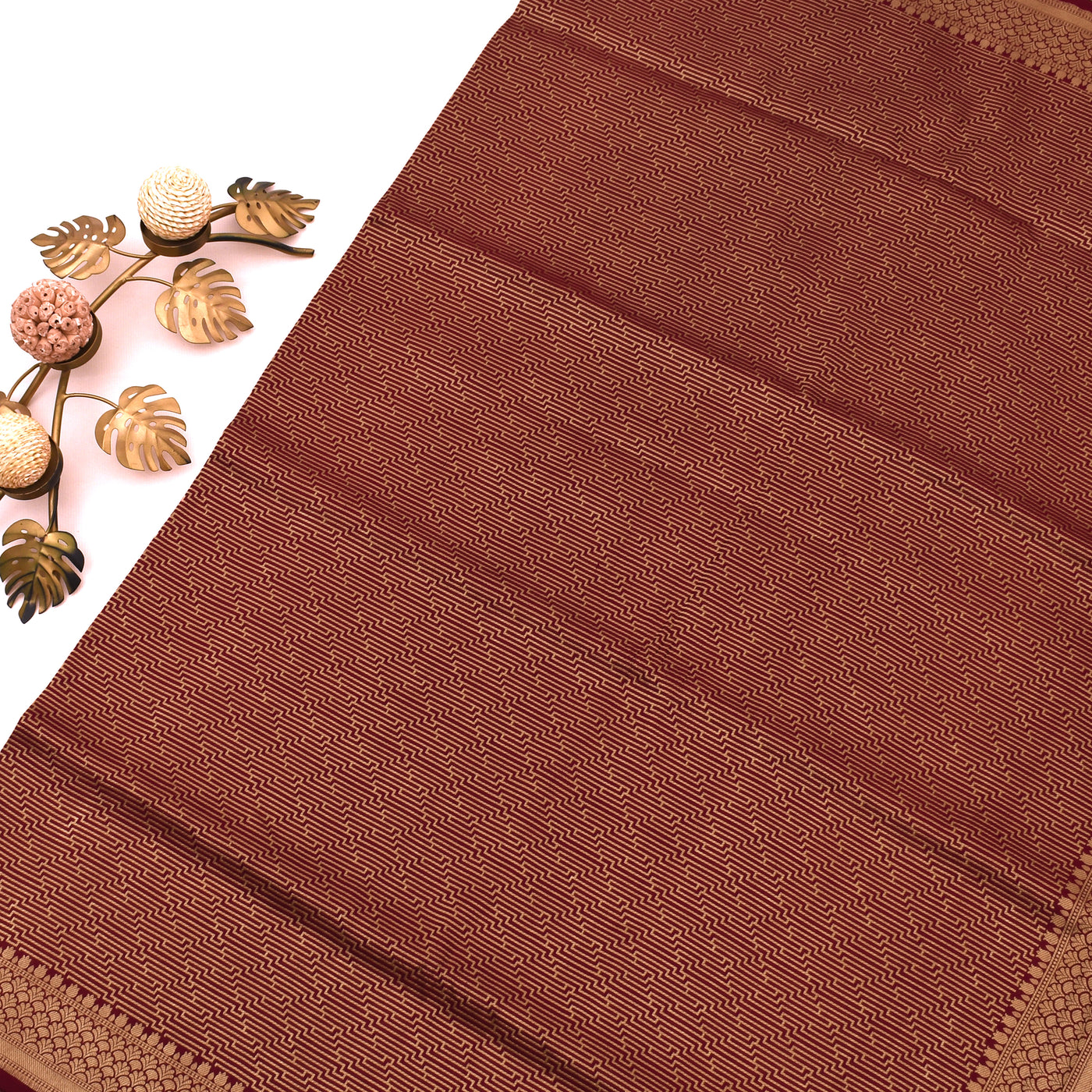 Rust Banarasi Silk Saree with Zari Stripes Design