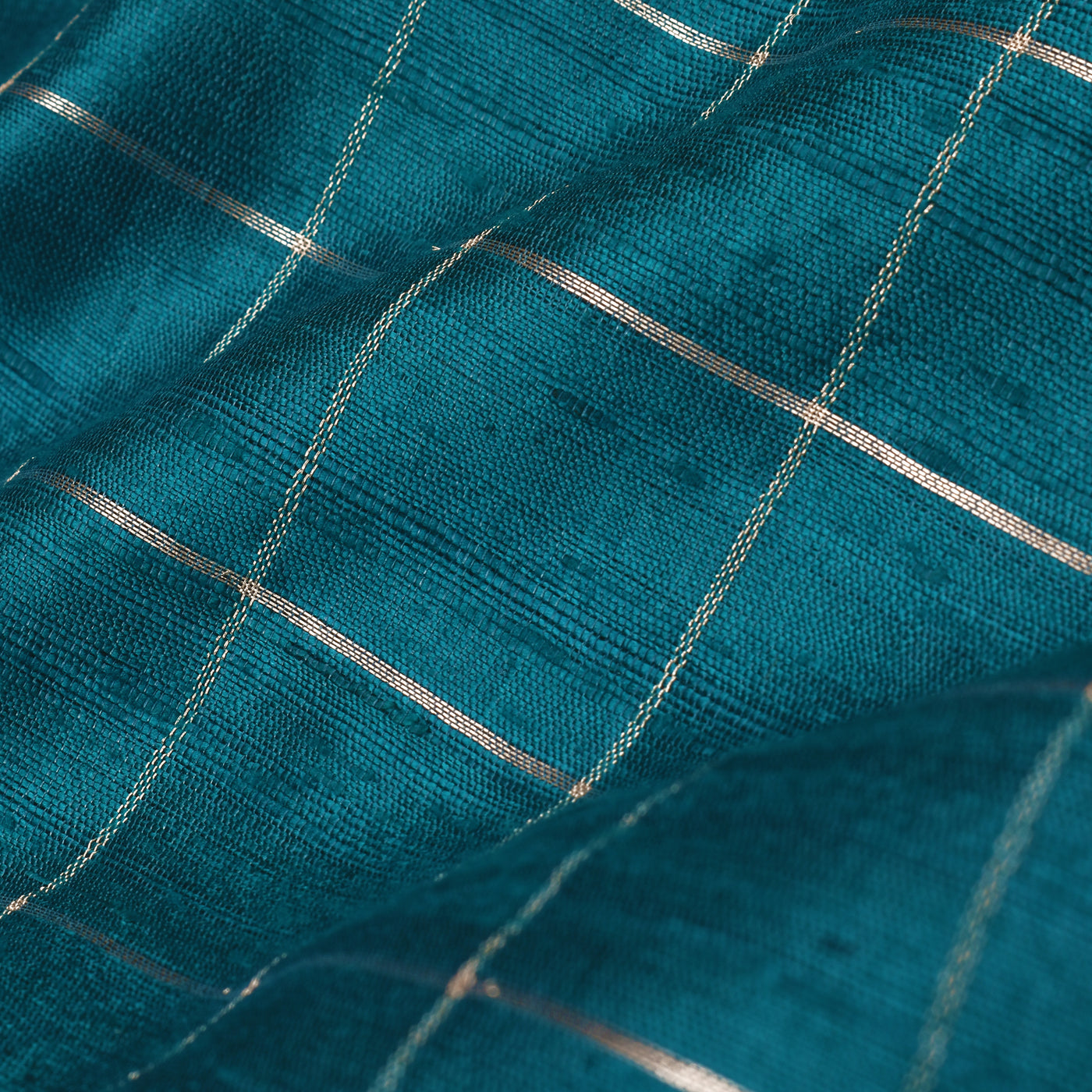 peacock-blue-checked-tussar-silk-fabric