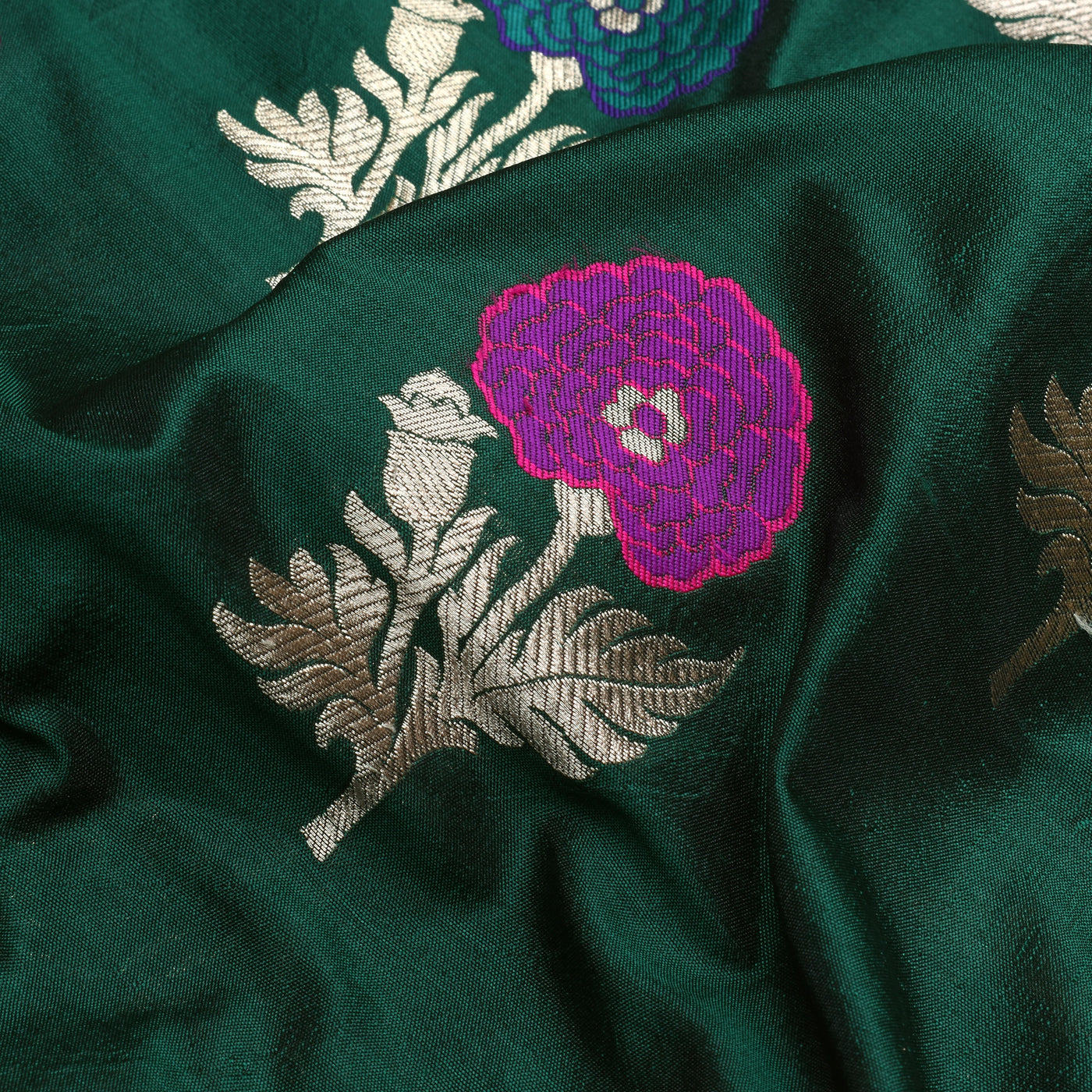 bottle-green-banarasi-silk-fabric-with-multi-floral-thread-butta-and-zari-design-1
