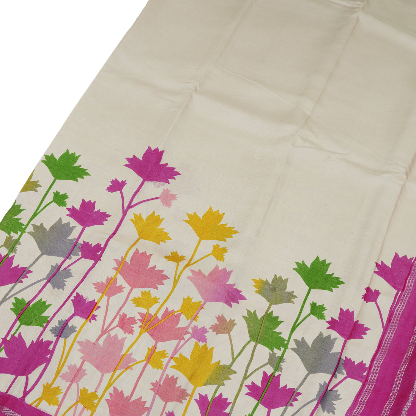 Off White Printed Kanchi Silk Saree with Creeper Design