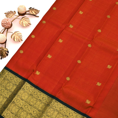 Rust Kanchipuram Silk Saree with Round Zari Butta Design