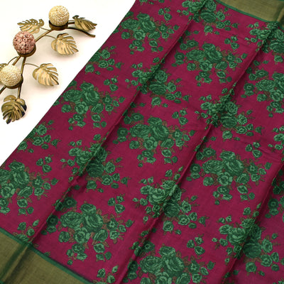 Rani Arakku Tussar Silk Saree with floral printed design