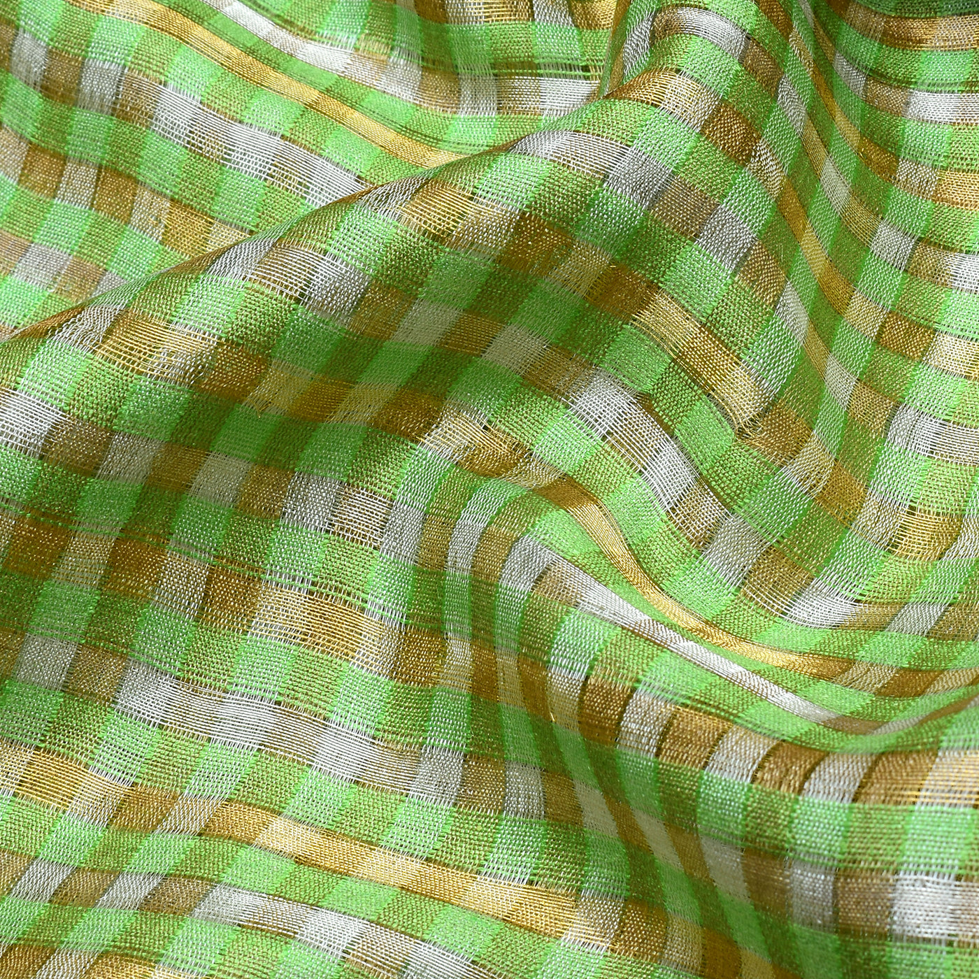 light-green-and-gold-checks-tussar-fabric