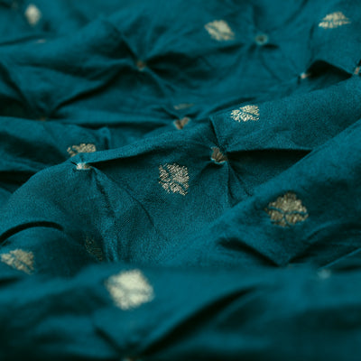 Peacock Blue Bandhani Silk Fabric with Small Zari Butta Design