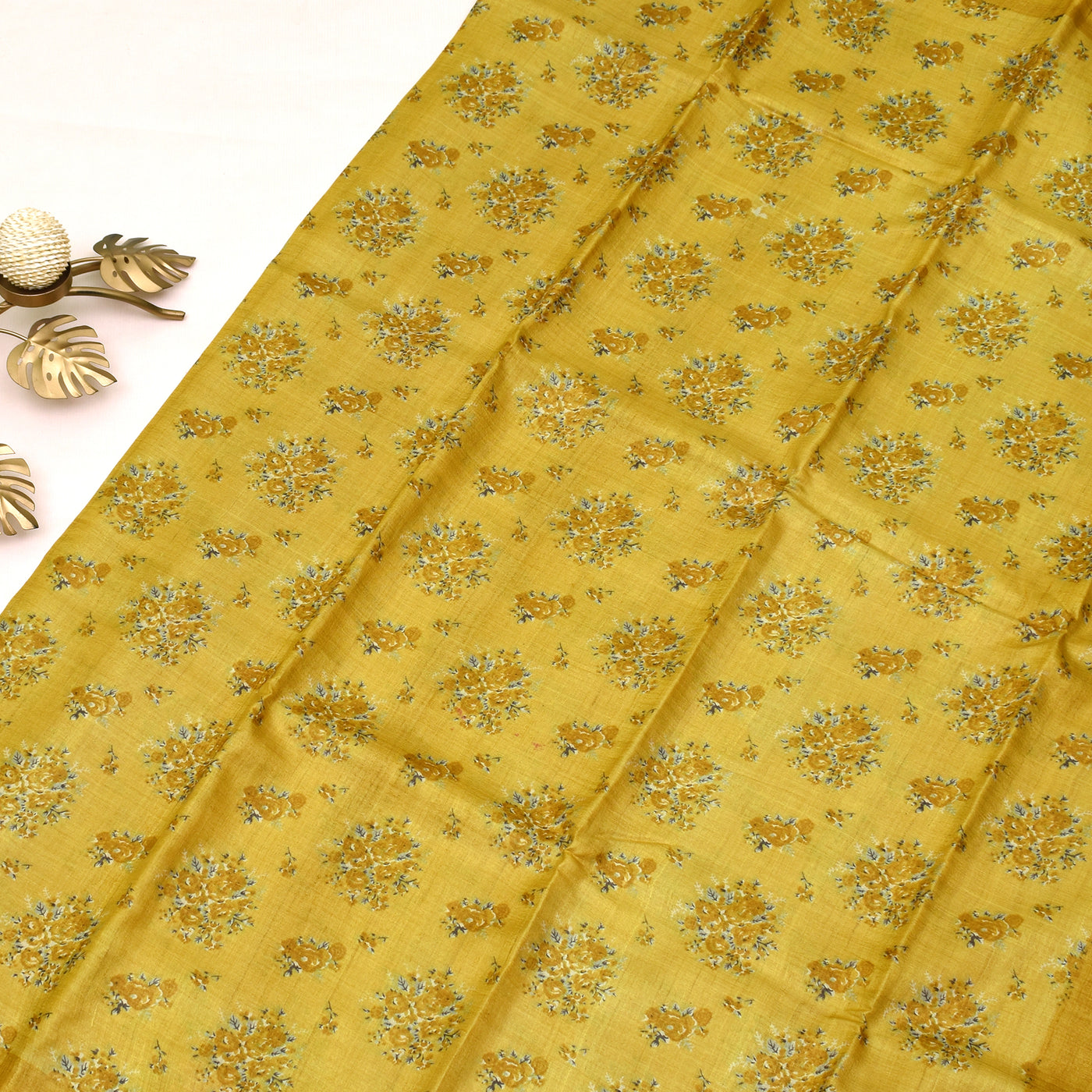 Mustard Tussar Printed Saree with Floral Design