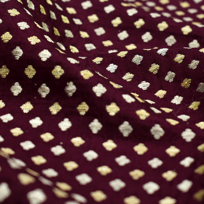 Black Magenta Banarasi Silk Fabric with Small Zari Butta Design