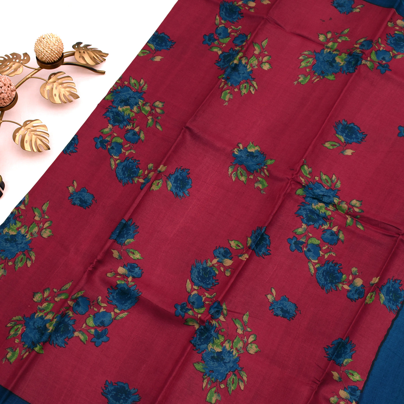 Maroon Tussar Silk Saree with Floral Print Design