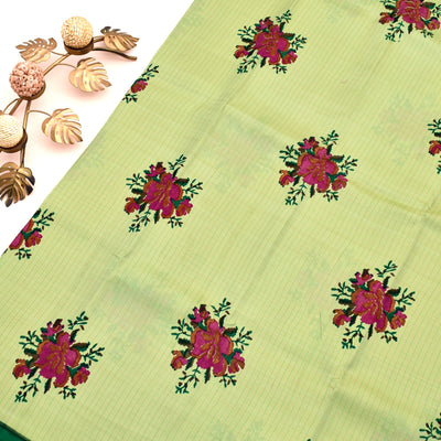 Off White Printed Kanchipuram Silk Saree with Floral Printed Design
