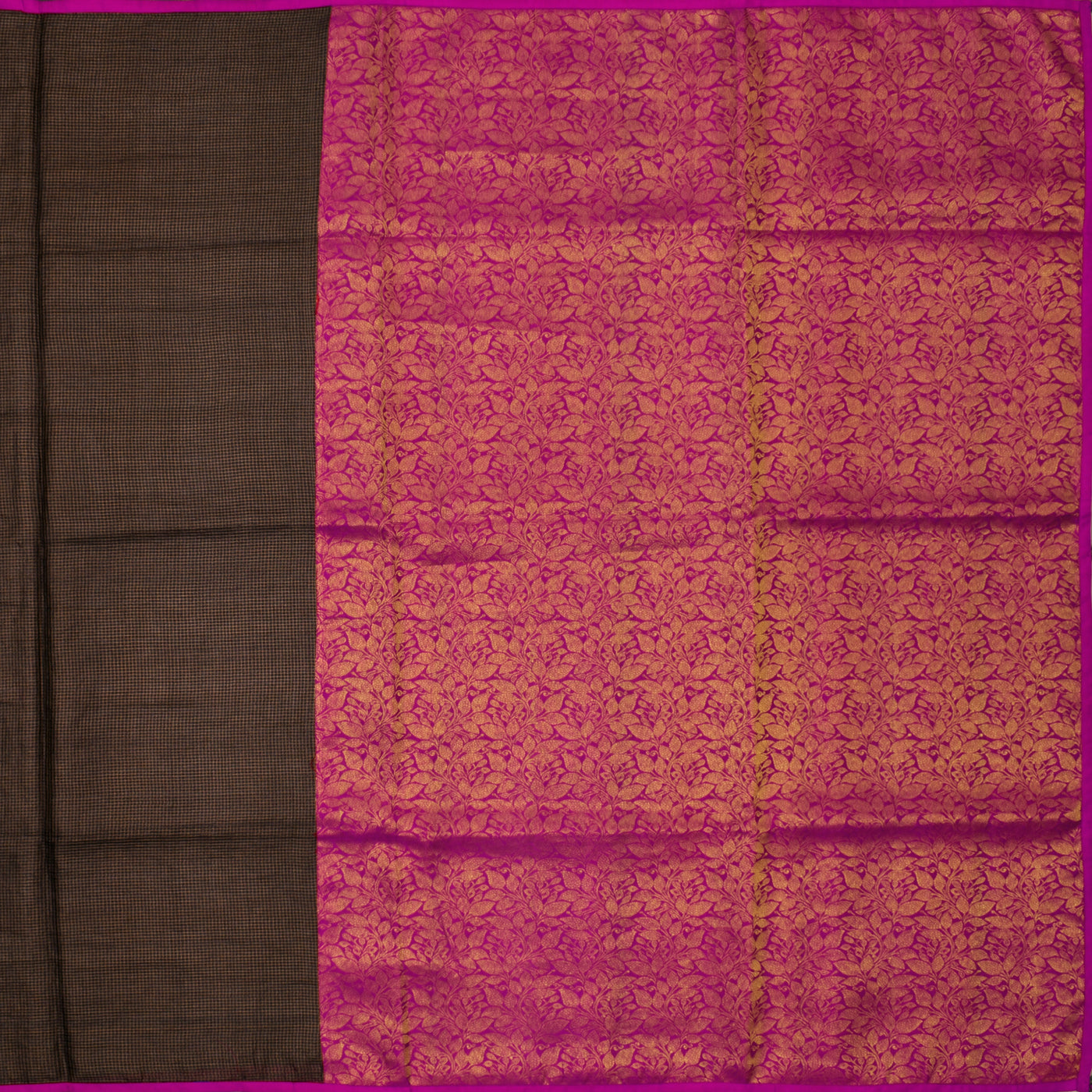 Dark Grey Tussar Saree with Pink Kanchi Silk Pallu
