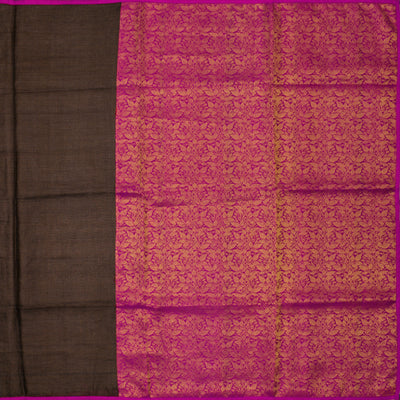 Dark Grey Tussar Saree with Pink Kanchi Silk Pallu