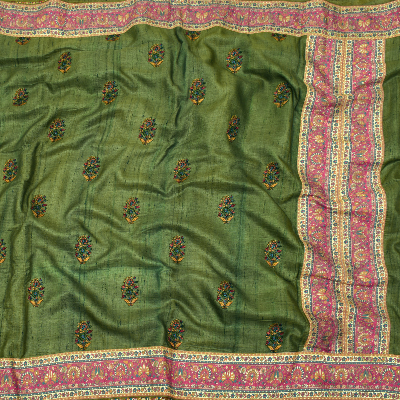 Olive Green Saree with Banaras Embroidery Border