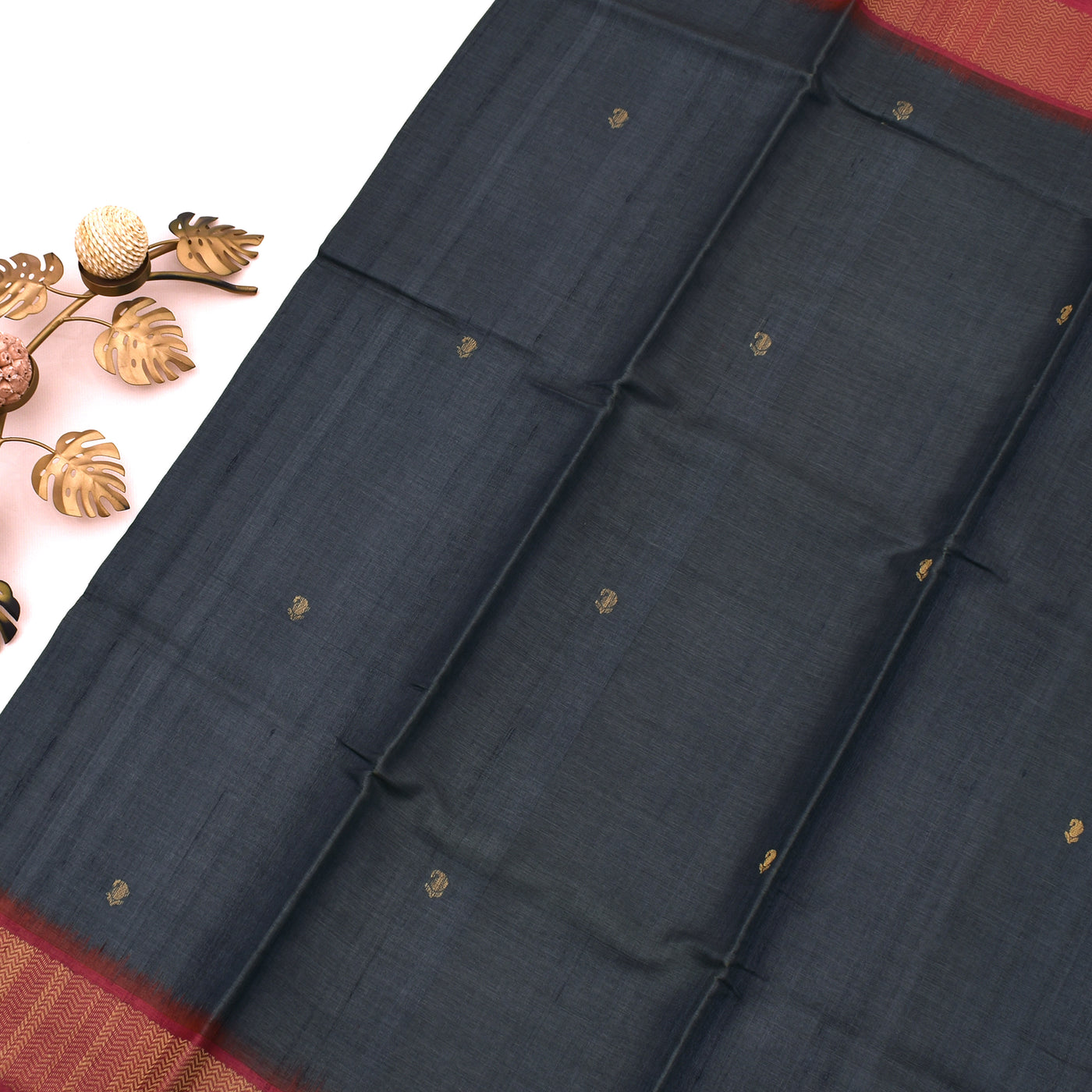 Grey Tussar Silk Saree with Mango Butta Design