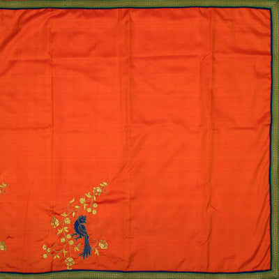 Orange Embroidery Silk Saree with Green Banarasi Border