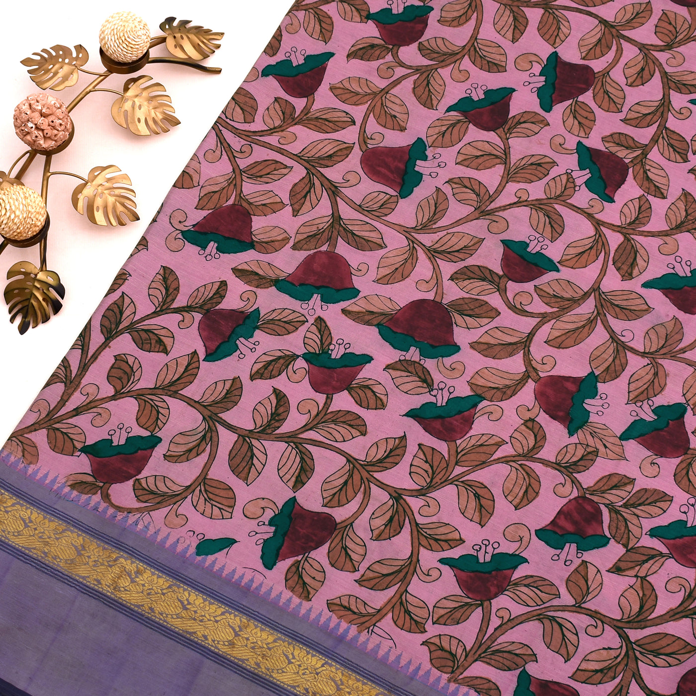 Pink Pen Kalamkari Silk Saree