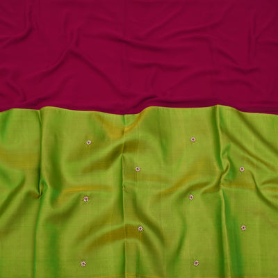 Samaga green Embroidery Kanchi Silk with Red Georgette Half & Half Saree