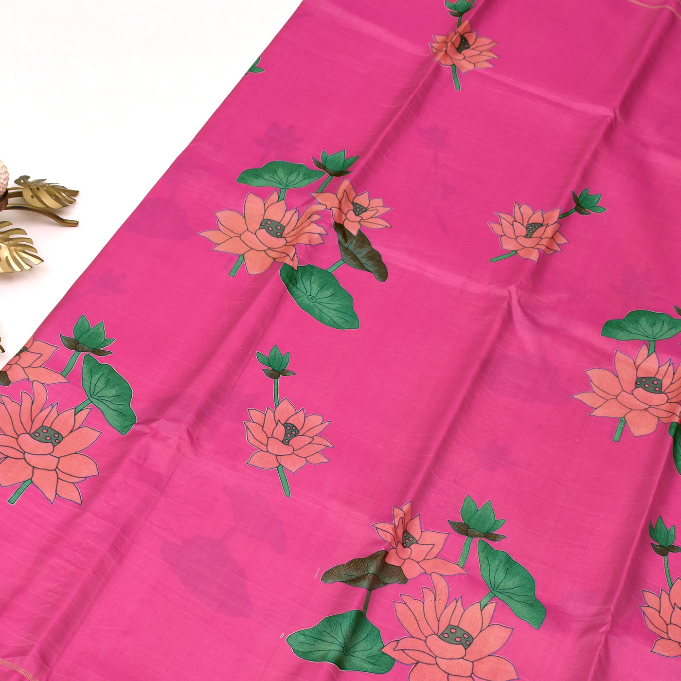 Light Pink Floral Printed Kanchi Silk Saree