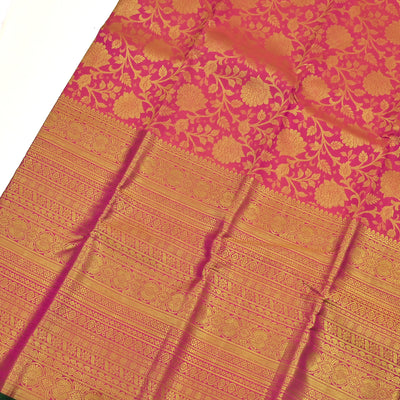 Rani Orange Kanchipuram Silk Saree with Creeper Design
