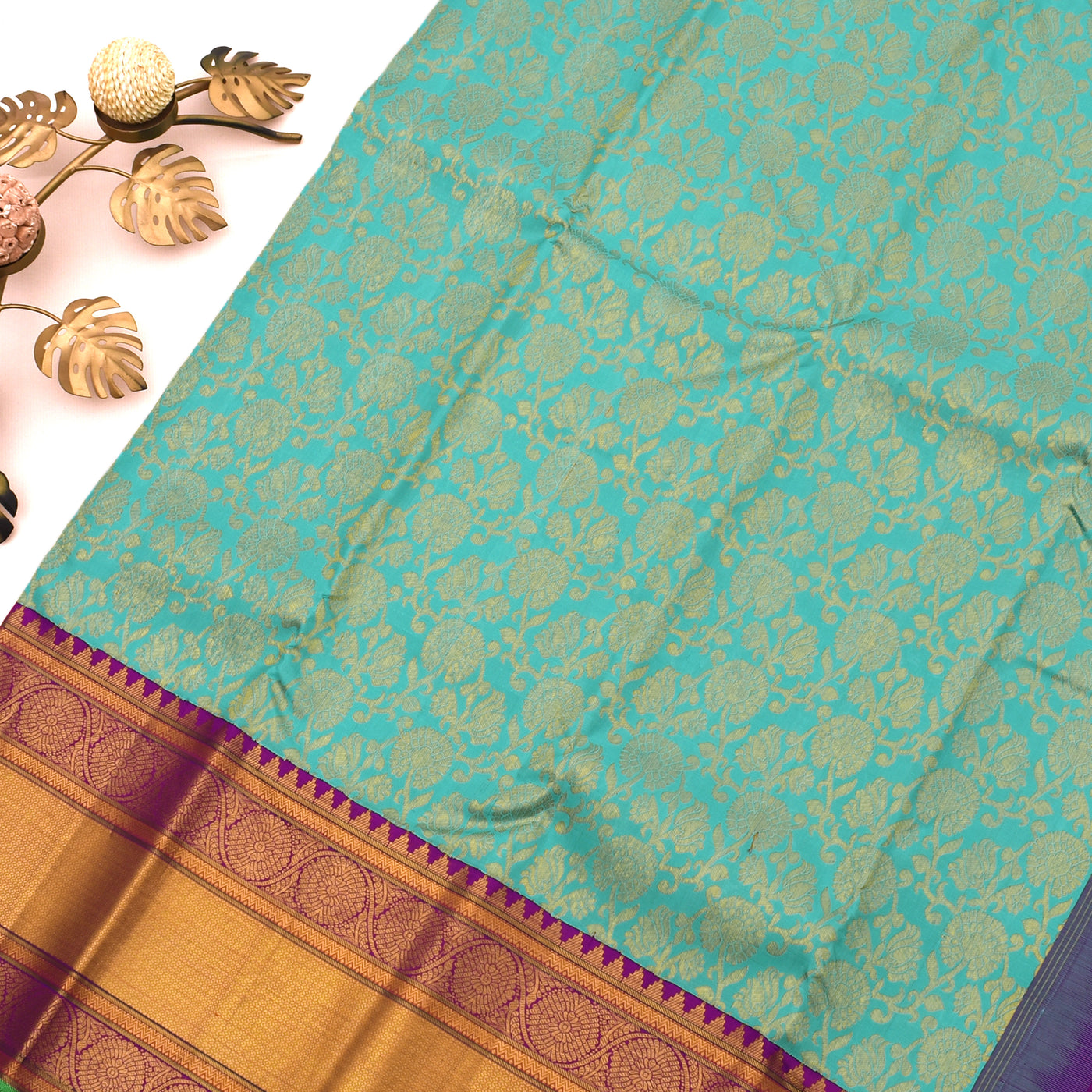 Blue Kanchipuram Silk Saree with Floral Creeper Design