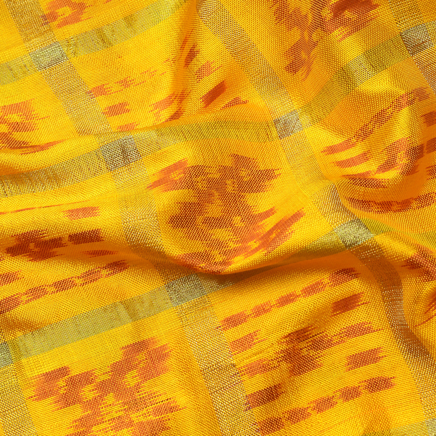 mustard-yellow-ikkat-silk-fabric-with-rust-orange-zari-border