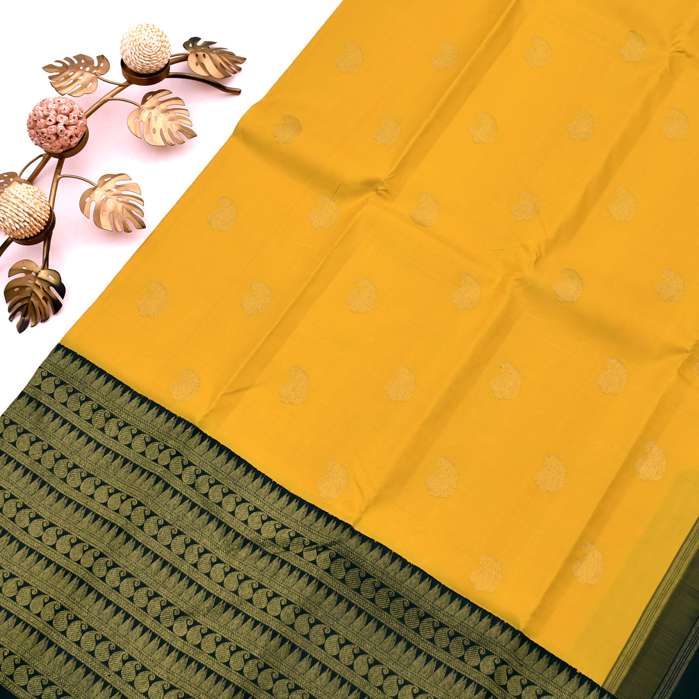 Mustard Kanchipuram Silk Saree with Mango Butta Design