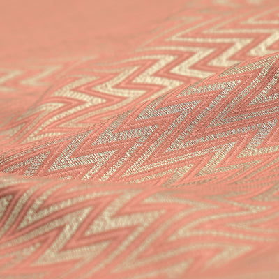 Light Orange Banarasi Silk Fabric with Zari Zigzag Design