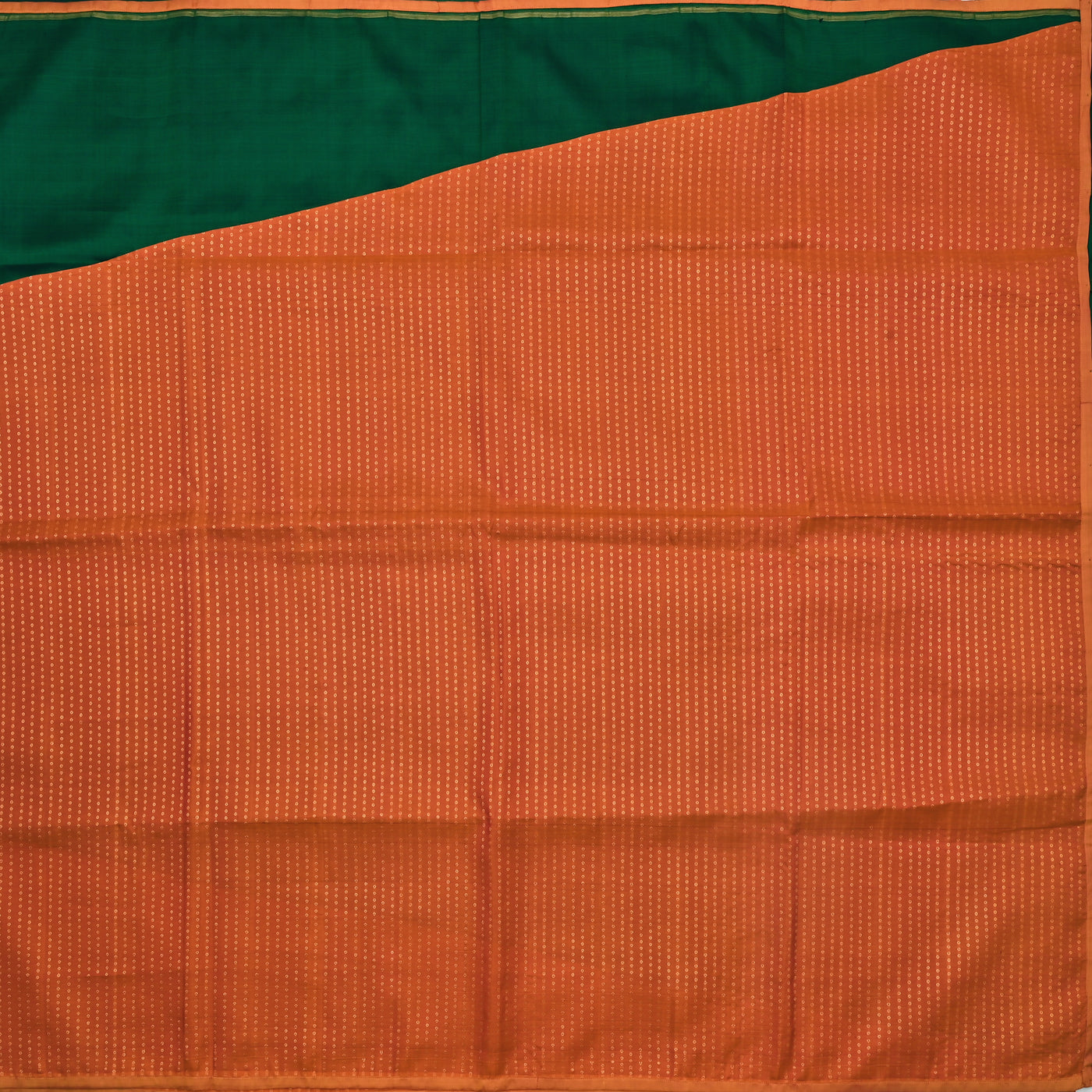 Green Plain Kanchi Silk and Rust Kanchi Silk Raising Saree