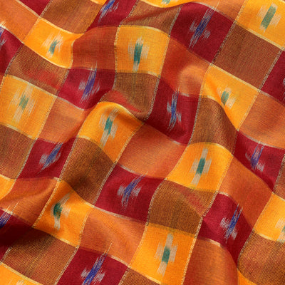 mustard-and-red-zari-kattam-ikkat-silk-fabric