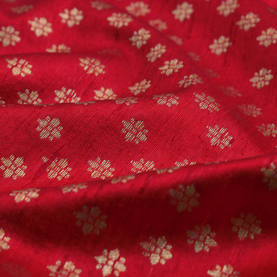 Red Banarasi Silk Fabric with Small Zari Butta Design