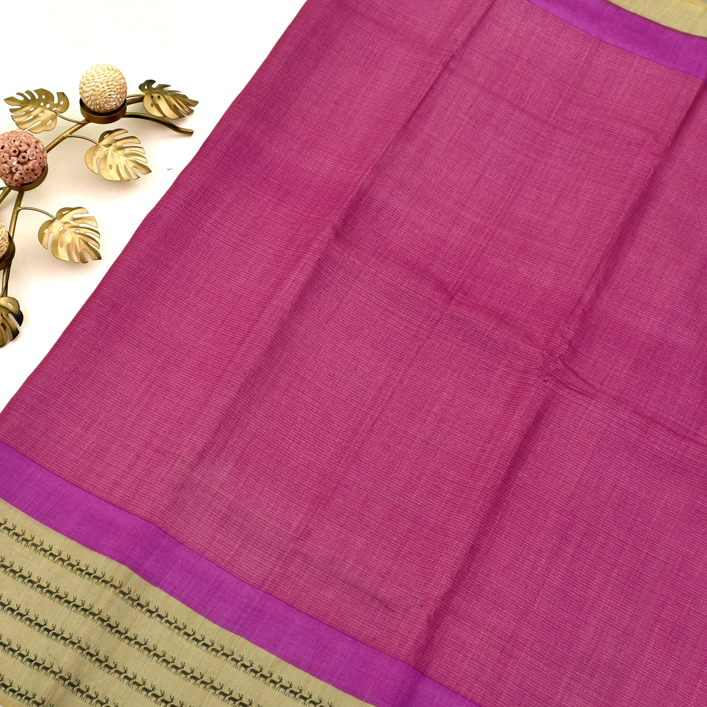 Pink Tussar Silk Saree with plain design