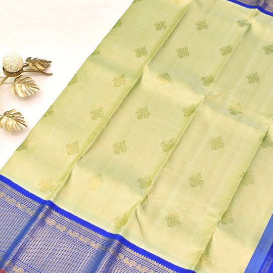 OFF WHITE KANCHI SILK SAREE WITH MS BLUE PALLU AND BLOUSE
