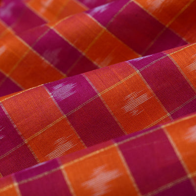 Orange and Pink checks Ikkat Silk Fabric
