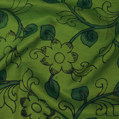 Parrot Green Pen Kalamkari Fabric with Creeper Design