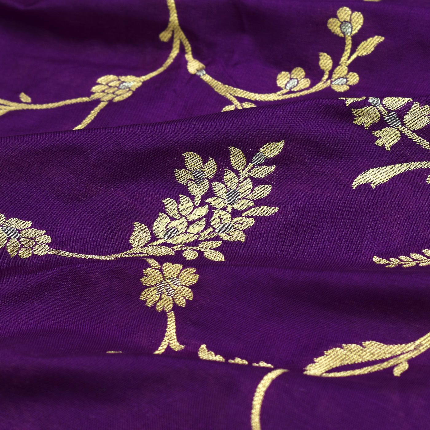 Violet Banarasi Silk Fabric with Creeper Design